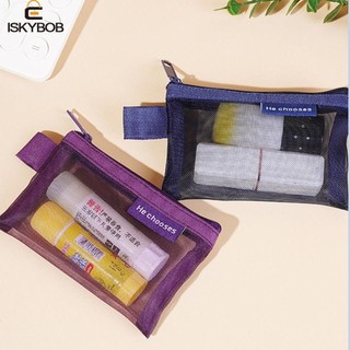 Iskybo túi lưới mini đựng tiền xu son môi màu trơn dễ thương retro