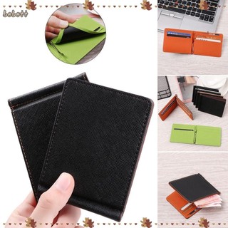 Bebetterm 1Pc Fashion Men Wallet Stainless Steel Business ID Card Holder Short Skin Purses Credit Card Slim PU Leather Bifold Money Clips