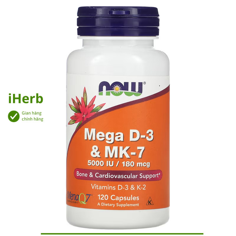 Bổ sung Mega D3 MK7 hộp 120 viên của Now Foods