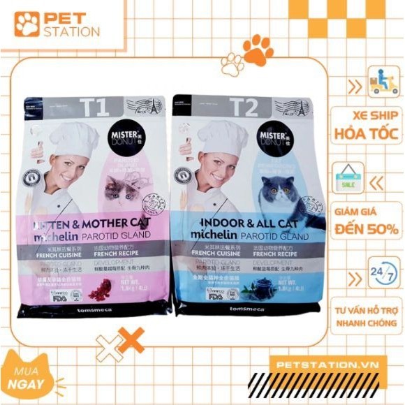 Hạt Mister Donut T1 và T2 Dành Cho Mèo Trưởng Thành Và Mèo Con - Túi 1.8kg