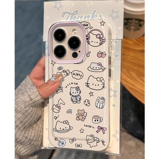 Ins Màu Trắng Dễ Thương Hello Kitty Ngộ nghĩnh Mềm Trong Suốt Chống Rơi Ốp Lưng Điện Thoại iPhone 16 Promax 15 Promax 12 13 Mini 14plus 11 Pro Max X XS XR XS Max 7 8 plus Se2020 6G 6Plus
