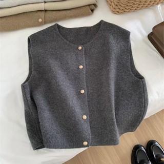  Gentle Series Đơn Hàng Nhỏ Nút Vàng Cổ Tròn Dệt Kim Áo Cardigan Nữ Phong Cách Hàn Quốc Không Tay Áo Vest Top Trận Đấu Bên Ngoài 