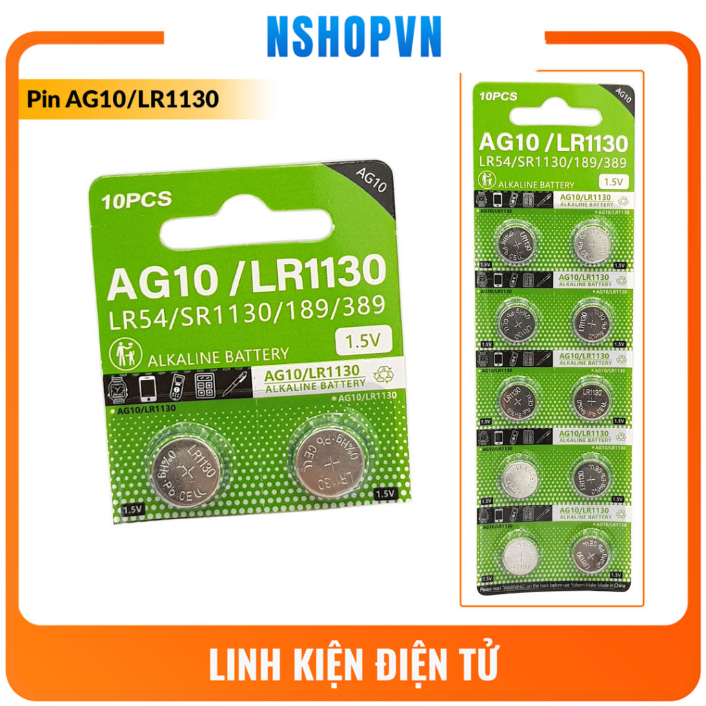 Pin cúc áo AG10 | LR1130 | LR1131 | LR54 | 389 điện áp 1.5V (combo 2 pin)