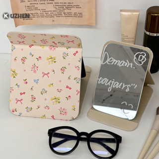 Kuzhen Để Bàn Trang Điểm Gương Hoa Da PU Đơn Giản Di Động Cầm Tay Gương Trang Điểm Có Thể Gập Lại Học Sinh Nhỏ Gọn Dễ Thương Bỏ Túi Gương HOT