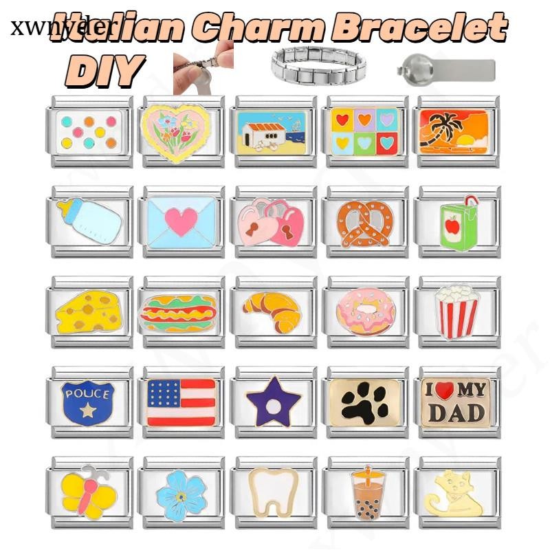 Cartoon Silver-Bottomed Juice Bubble Tea Donut Italian Chain Charms Suitable For 9mm Bracelets To Ma