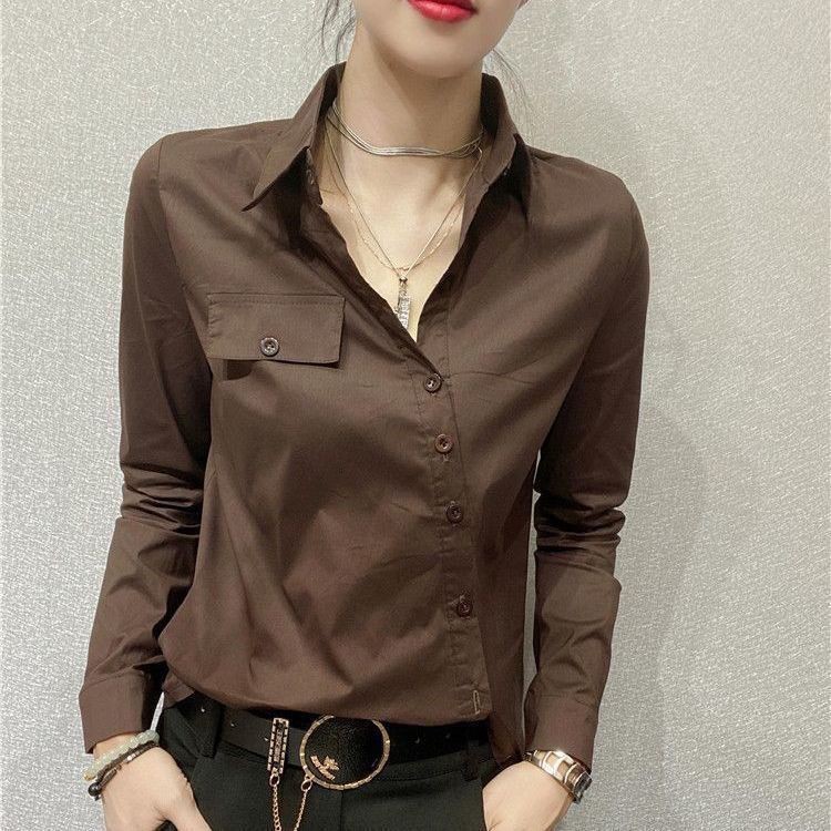Kinh doanh quần áo dài tay áo sơ mi đen phụ nữ thiết kế cảm giác thích hợp tính khí đi lại mùa thu và mùa đông Áo sơ mi mới thời trang hàng đầu | BigBuy360 - bigbuy360.vn