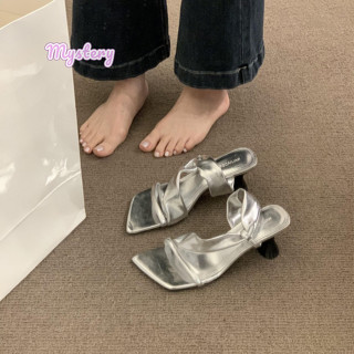 Xăng đan dây đeo thời trang nữ Giày cao gót thời trang khối bạc kiểu Pháp