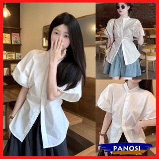 Áo sơ mi nữ cổ tàu tay phồng áo sơ mi nữ tay rúm chun eo sang trọng chất đũi sần cao cấp [HÀNG ĐẸP] A647 PANOSI