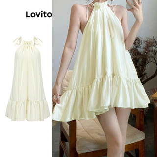 Đầm Lovito cột dây nơ lưng lai bèo xếp nếp màu trơn thường ngày cho nữ L76AD172