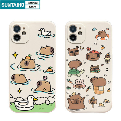 Suntaiho Coquette Vỏ Dễ Thương Bơi Họa Tiết Capybara Ốp Điện Thoại Cho Iphone 16 15 14 13 12 11 Pro Max IP 7 8 Plus Iphon X Xs XR Xs Max Silicon Mềm Cao Cấp Chống Sốc Ốp Lưng