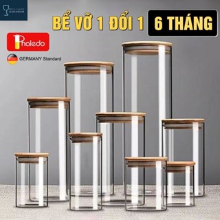 Lọ Thuỷ Tinh Có Nắp Gỗ Tre, Hũ Thuỷ Tinh Nắp Gỗ Borosilicate Chịu Nhiệt, Không Chứa Chì Cao Cấp PHALEDO (PL-0360)