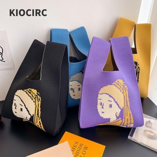 KIOCIRC Túi xách dệt kim  Túi đeo vai có thể tái sử dụng cho nữ Túi đeo cổ tay thắt nút