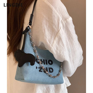 Lingdie Túi đeo vai nữ denim thời trang phiên bản Hàn Quốc túi tote thông thường đa năng