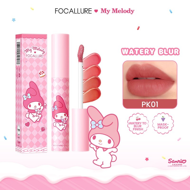 Focallure X Sanrio Watery Blur Matte Lip Tint Lipstick Watery To Blur Moisture Nhẹ Không dính Burden