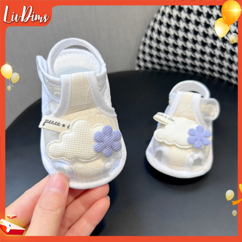 Liv Dims🌸Giày đi bộ cho bé sơ sinh 0-1 tuổi, dép cotton đế mềm cho bé