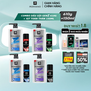 Combo Dầu gội nam Romano Gen Z Hương Sea Breeze/ Forest Cedar 610g/ chai + Xịt khử mùi cho nam 150ml/ chai