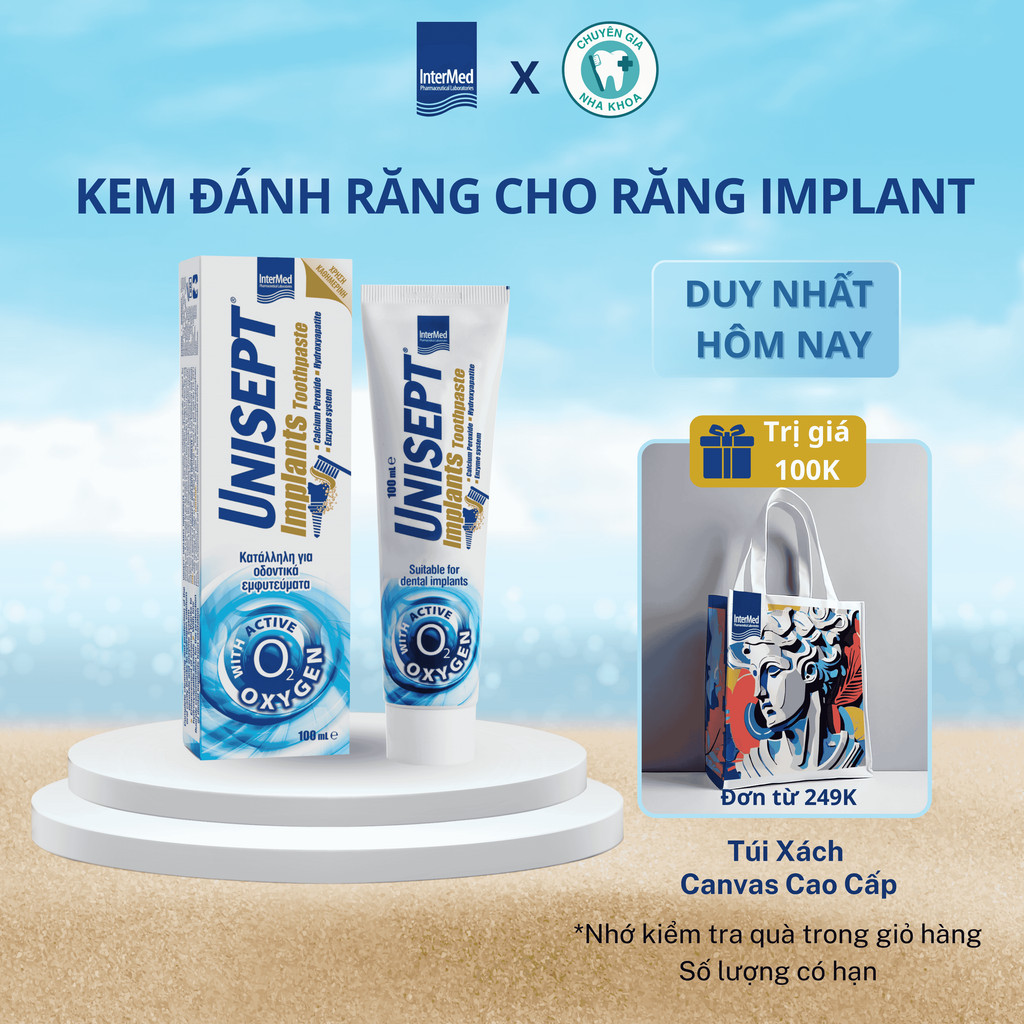 Kem Đánh Răng Unisept Implant Ngừa Viêm Lợi, Hôi Miệng, Viêm Quanh Implant, Chân Răng Sứ, Tuýp 100ml