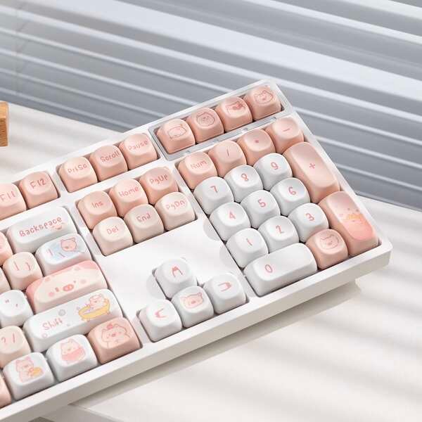 Moa High Pink Pig Keycap Chất liệu pbt dễ thương Thăng hoa F87 hi75 Bàn chân trước vgn98pro, v.v.