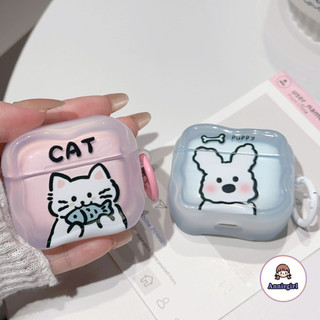  Vỏ tai nghe mờ hình mèo dễ thương cho Airpods 1   2   3   4 Pro 2 Viền gợn sóng Móc chống mất Tai nghe không dây Bluetooth Tai nghe bảo vệ chống sốc 