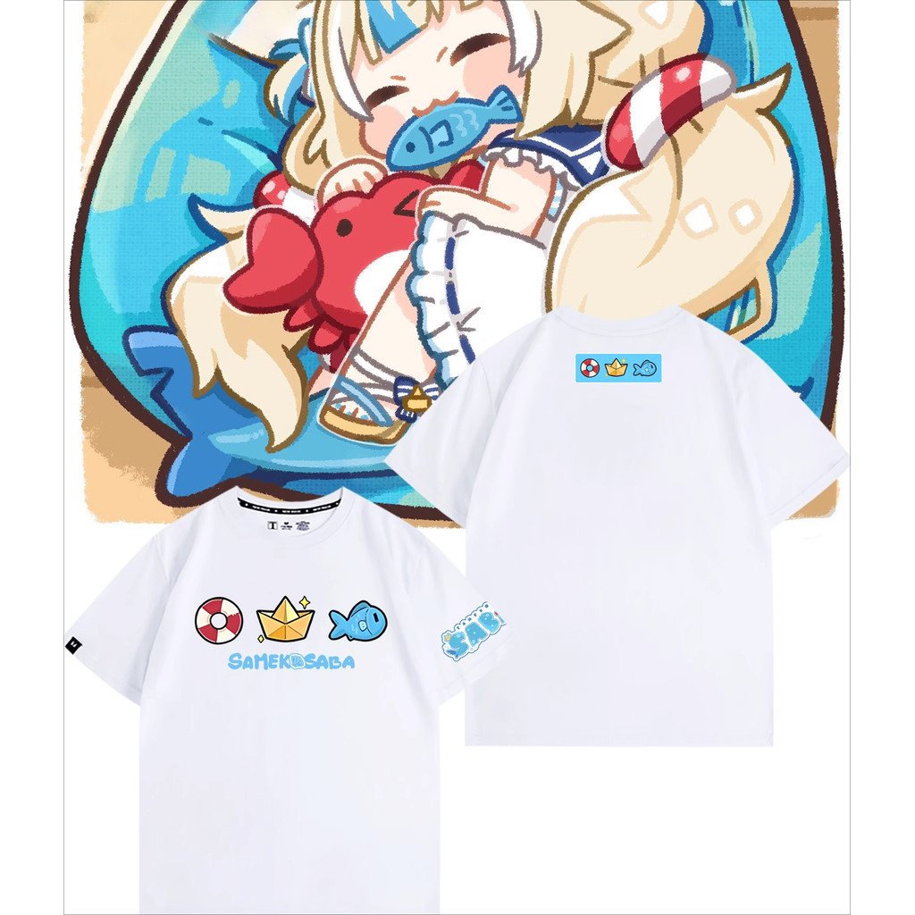 Cotton nguyên chất Cat Shark Girl Gura Joint Áo hai chiều tay ngắn dáng rộng