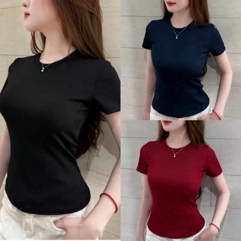 A199 Áo thun trơn nữ Ôm Body cổ Tròn tay ngắn phom dài Chất Gân Đẹp Có Size M L mã nh61t | BigBuy360 - bigbuy360.vn