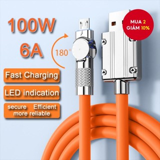 Dây sạc USB sang Micro Android xoay 100W 180 ° Cáp sạc siêu nhanh cho Xiaomi Redmi Oppo Huawei Galaxy Lg để chơi trò chơi Bộ sạc điện thoại di động USB sang Micro