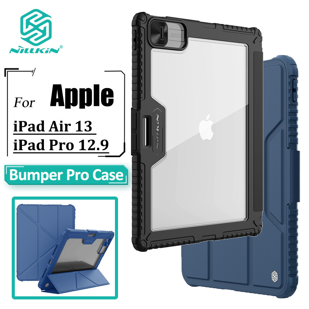 Nillkin Flip Case Pro Cho iPad Air 13 2024 / iPad Pro 12.9 2022 2021 2020 Inch Camera Thanh Trượt Bao Gồm Tất Cả 360° Vỏ bảo vệ Ốp lưng bằng da PU cứng chống sốc +
