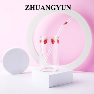 Cminyp Ins Nana Dâu Kính Chịu Nhiệt Cà Phê Sữa Cốc Nước Có Ống Hút Trong Suốt Dễ Thương Nước Ngọt Nước Uống Lạnh Ống Hút Cốc Vinh Quang