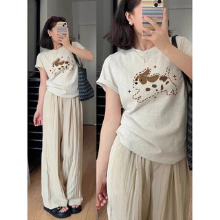 【100% cotton 】Áo baby tee Áo Thun ôm body Áo y2k Áo thun ngắn tay in hình chú chó con Hot Girl Slim-fit dành cho nữ