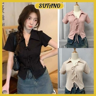 Áo kiểu nữ brandy coquette cổ polo thắt nơ ngực chất liệu xốp nhăn co giãn A334 SUTANO