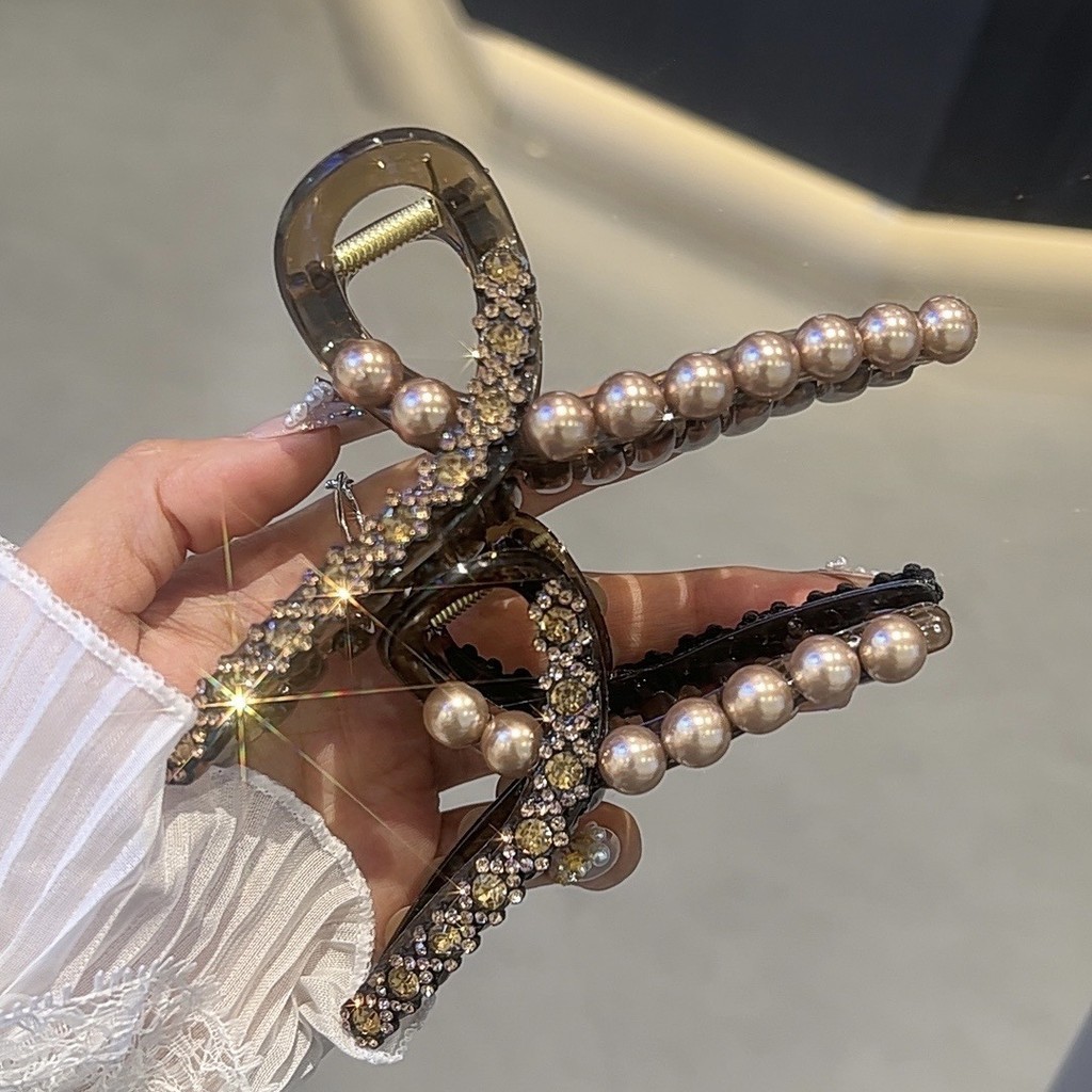Cảm giác cao cấp mới màu cà phê Ngọc Trai Rhinestone kẹp tóc kẹp tóc kẹp tóc kẹp tóc kẹp tóc kẹp tóc