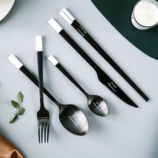 Bộ dao kéo bằng thép không gỉ màu đen trắng KATELV Ins Bộ thìa và nĩa Bộ đồ ăn