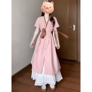  【Bess's house váy sang chảnh dáng dài,váy nữ sang chảnh,váy 2 dây dáng dài,Bộ Đồ Nữ Mùa Hè 2024 Phong Cách Mới Màu Hồng Xếp Ly Và Eo Chữ A Váy Trắng Rỗng Bộ Hai Mảnh,váy tiểu thư sang chảnh,set váy nữ,set đồ nữ đi chơi,đồ bộ nữ đẹp,bộ đồ,set bộ 