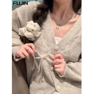 FUJIN áo len cardigan áo khoác cardigan Thể thao Hàn Phong phổ biến Cổ điển WMY24705NN 31Z240802