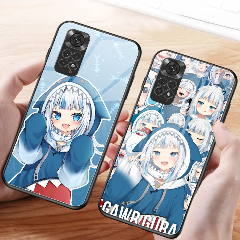 Ốp điện thoại kính cường lực Gawr Gura Hololive cho Xiaomi Redmi Note 13 pro plus 12 4G 11 10 5G 9