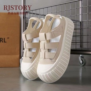 Daxingzhe Đế Dày Tăng Chiều Cao Giày Sandal La Mã Nữ Phong Cách Mới Velcro Rỗng Thoáng Khí Xấu Xí Dễ Thương Đế Dày Lỗ Giày