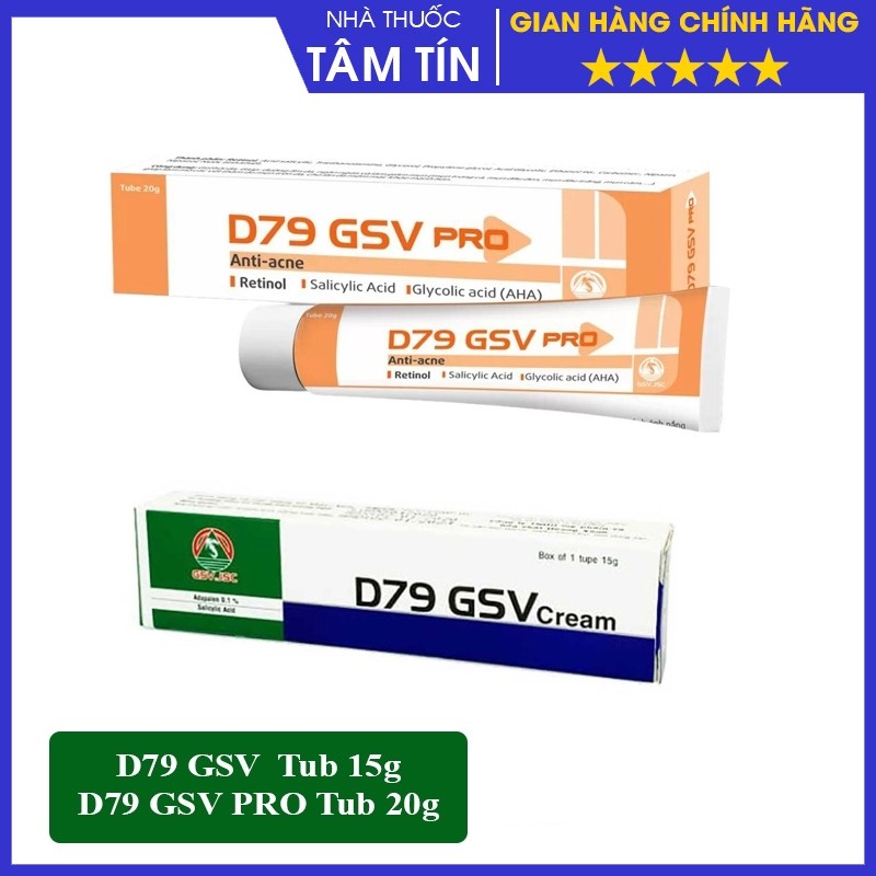 D79 GSV Cream 15g/ GSV Pro 20g, Kem Giảm Mụn Trứng Cá, Lưng, Dày Sừng Nang Lông