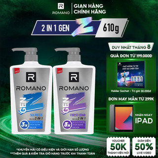 Tắm gội 2 trong 1 Romano Gen Z hương Sea Breeze/ Forest Cedar 610g/ chai - 2 mùi hương có sẵn