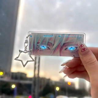 Sáng Tạo Jujutsu Kaisen Gojo Satoru Mắt Acrylic Móc Khóa Phản Quang Thẻ Treo Mặt Dây Chuyền Quà Tặng