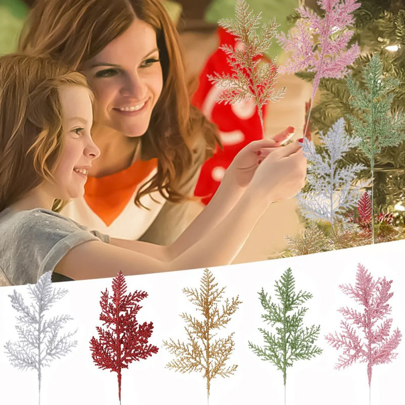 Lá Vàng Lấp Lánh Cây Giáng Sinh Treo Trang Trí Cây Nhân Tạo Nhánh Thông Trang Trí Giáng Sinh