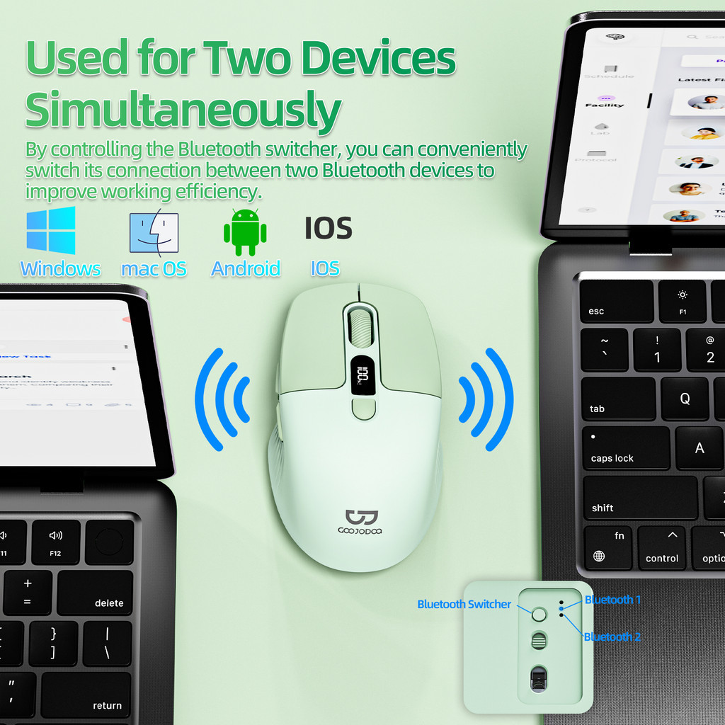 Chuột Bluetooth kép GOOJODOQ 2.4GHz Ba kết nối Thiết kế công thái học im lặng với màn hình LED và điều chỉnh dpi | BigBuy360 - bigbuy360.vn