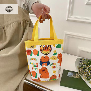 < Deeptbhand > Túi xô Graffiti họa tiết động vật dễ thương di động Ins Túi hình trụ in hình Túi vải Bento Túi đựng hộp cơm trưa cầm tay Đẹp