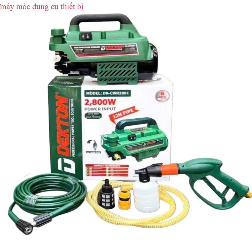 Máy xịt rửa xe có chỉnh áp lực phun 2800w - Máy rửa xe Dekton DK-CWR2801 Công Tắc Chống Giật . shop 