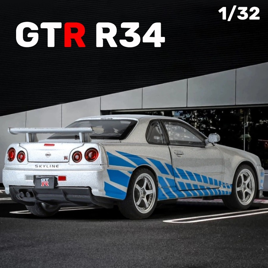 Tỉ Lệ 1: 32 Nissan GTR R34 Skyline Hợp Kim Xe Ô Tô Mô Hình Ánh Sáng & Hiệu Ứng Âm Thanh Diecast Đồ Chơi Xe Ô Tô Cho Bé Trai Quà Tặng Sinh Nhật Đồ Chơi Trẻ Em Bộ Sưu Tập Xe Ô Tô