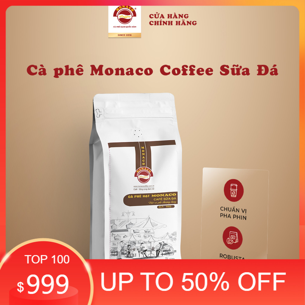 Túi Cà phê Monaco Coffee Sữa Đá (1kg) - Cà phê rang mộc pha phin nguyên chất 100% từ Monaco Coffee