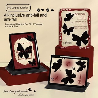  Dành Cho iPad Case Gen7 / 8 / 9 10.2 Air4 Air5 Air6 10.9 Pro11 2020 / 2021 Chất Liệu Lụa Chống Rơi Bút Bộ iPad Bướm Đỏ Và Đen Graffiti
