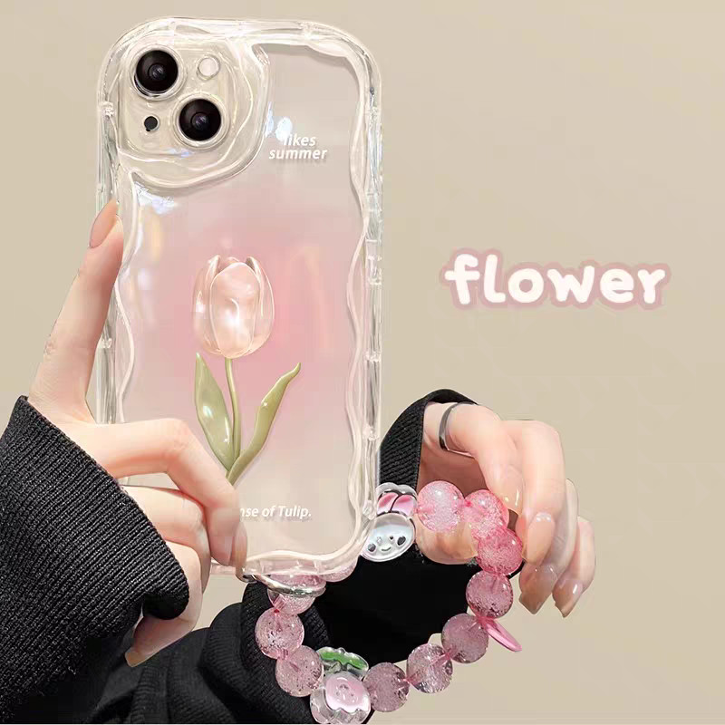 Amk cho Xiaomi 14T 13T 12T Poco F6 X6 M6 F5 X5 F4 F3 X4 X3 GT NFC M6 M4 M3 C65 C55 C40 11 12 13 14 12S LITE PRO Civi 2 5G thẩm mỹ trong suốt Tulips & vòng tay điện thoại Trường hợp GNCNY