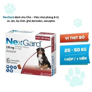 NexGard - Hộp 1 Viên nhai mềm vị thịt bò cho chó size XL 25-50kg phòng & trị ve, rận, bọ chét, ghẻ