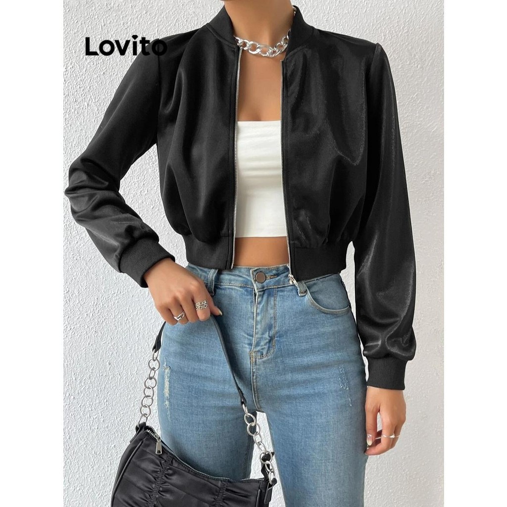 Lovito Áo khoác dây kéo trơn thông thường cho nữ LNL64123