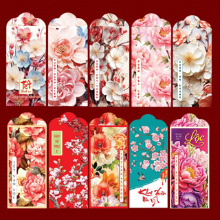 100 Phong Bao Lì Xì Tết 2025 Tặng Kèm Túi Bóng Kính Mẫu Hoa